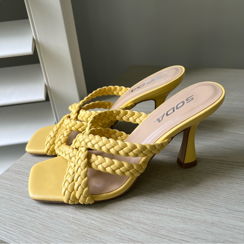 Soda Shoes Women Yellow Block High Heel Sandals Braided Band